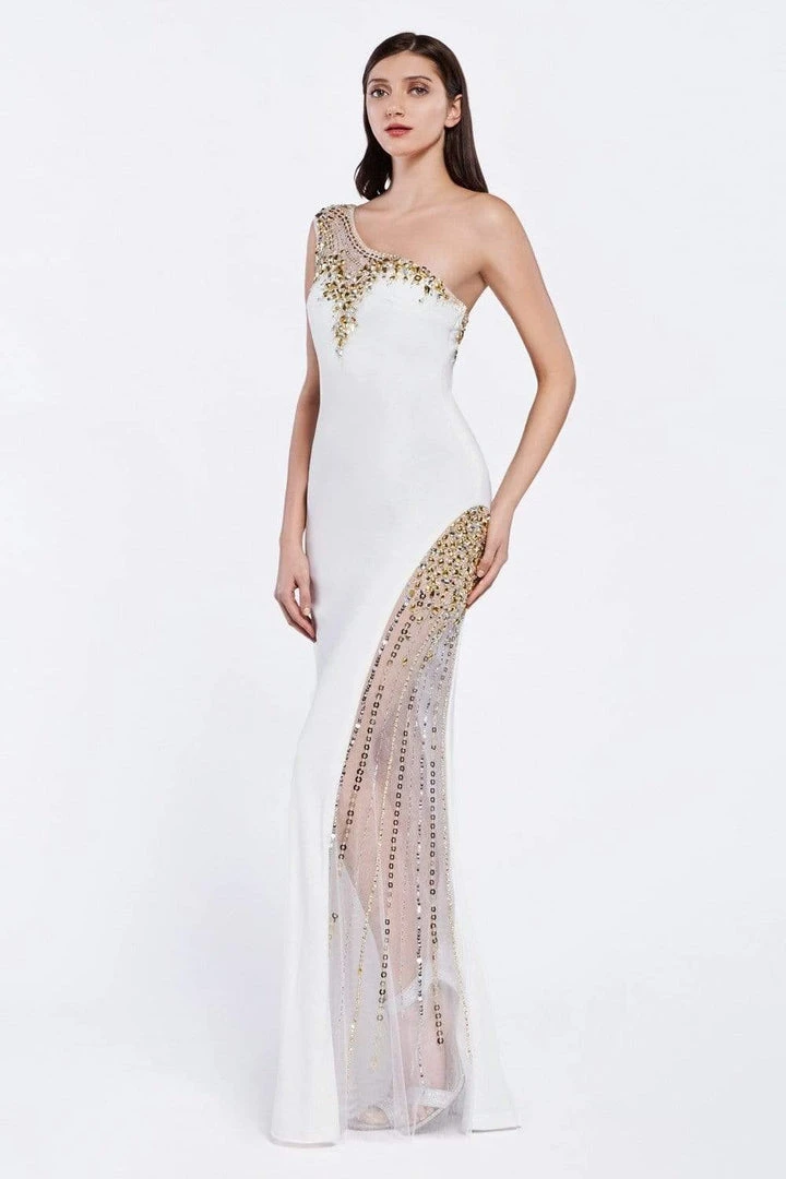 Cinderella Divine - Embellished One Shoulder Fitted Evening Dress Formal Gowns 3 Cinderella Divine - Embellished One Shoulder Fitted Evening Dress Formal Gowns