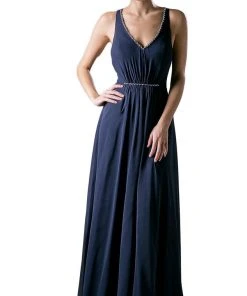 Cinderella Divine - Embellished Ruched V-neck A-line Dress