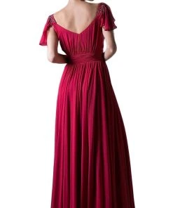 Formal Gowns Cinderella Divine - Embellished Ruched Wide V-neck A-line Dress 12 Formal Gowns Cinderella Divine - Embellished Ruched Wide V-neck A-line Dress