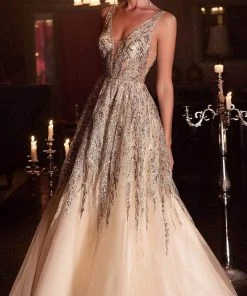 Cinderella Divine - Embellished Sleeveless Prom Dress C135 - 1 Pc Champagne In Size 12 Available