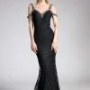 Cinderella Divine - Embellished Strappy V-neck Lace Fitted Dress