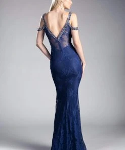 Cinderella Divine - Embellished Strappy V-neck Lace Fitted Dress 11 Cinderella Divine - Embellished Strappy V-neck Lace Fitted Dress