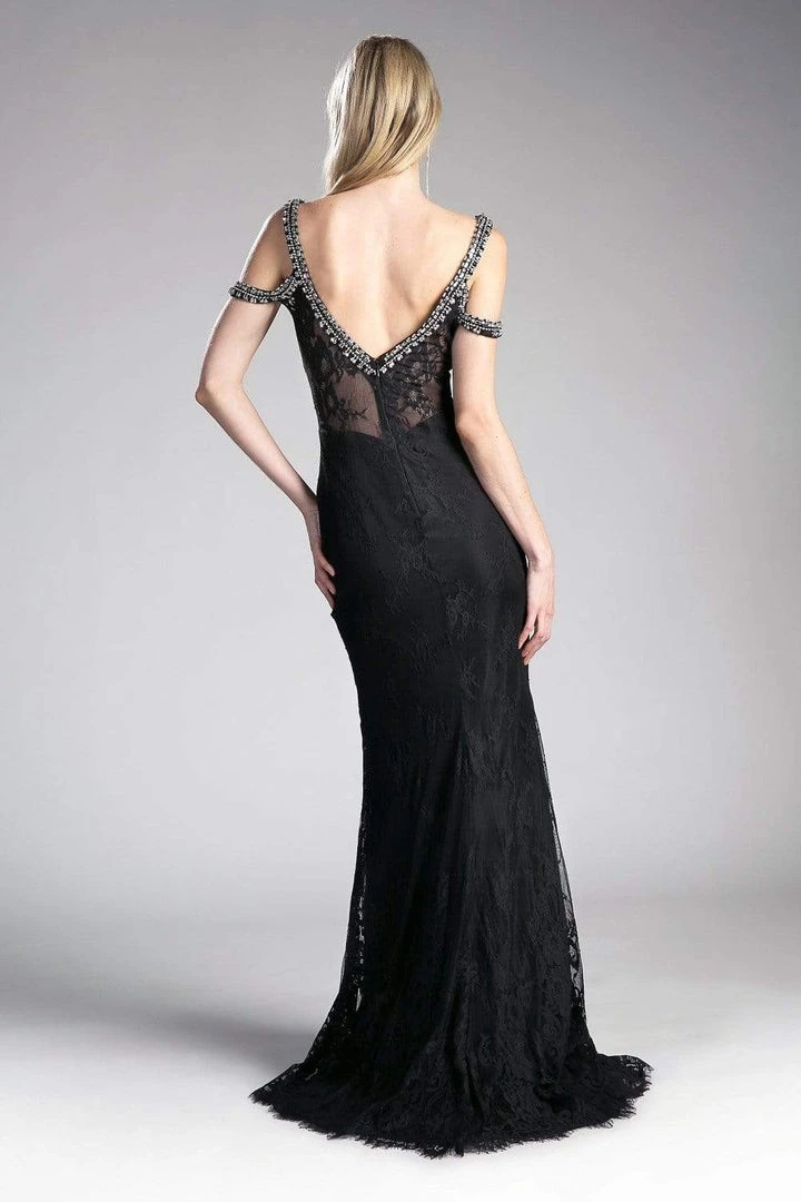 Cinderella Divine - Embellished Strappy V-neck Lace Fitted Dress 4 Cinderella Divine - Embellished Strappy V-neck Lace Fitted Dress