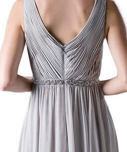 Cinderella Divine - Embellished Surplice Pleated V-neck A-line Dress Formal Gowns