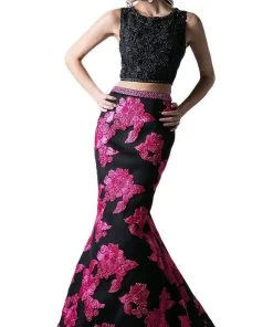Cinderella Divine - 8948 Embellished Two Piece Floral Mermaid Evening Gown Formal Gowns