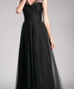 Cinderella Divine - ET320 Sleeveless Pleated Top Tulle A Line Gown Plus Size Dresses