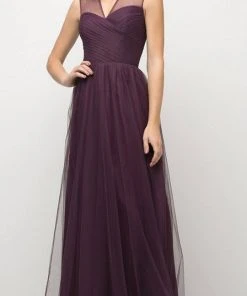 Cinderella Divine - ET320 Sleeveless Pleated Top Tulle A Line Gown Plus Size Dresses