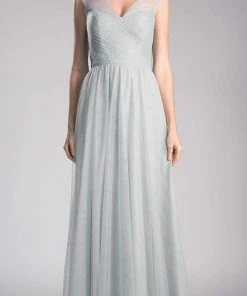 Cinderella Divine - ET320 Sleeveless Pleated Top Tulle A Line Gown Plus Size Dresses