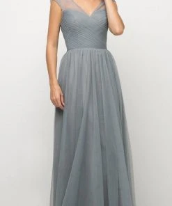 Cinderella Divine - ET320 Sleeveless Pleated Top Tulle A Line Gown Plus Size Dresses