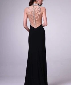 Formal Gowns Cinderella Divine - Faux Jewel High Neck Fitted Dress With Slit 7 Formal Gowns Cinderella Divine - Faux Jewel High Neck Fitted Dress With Slit