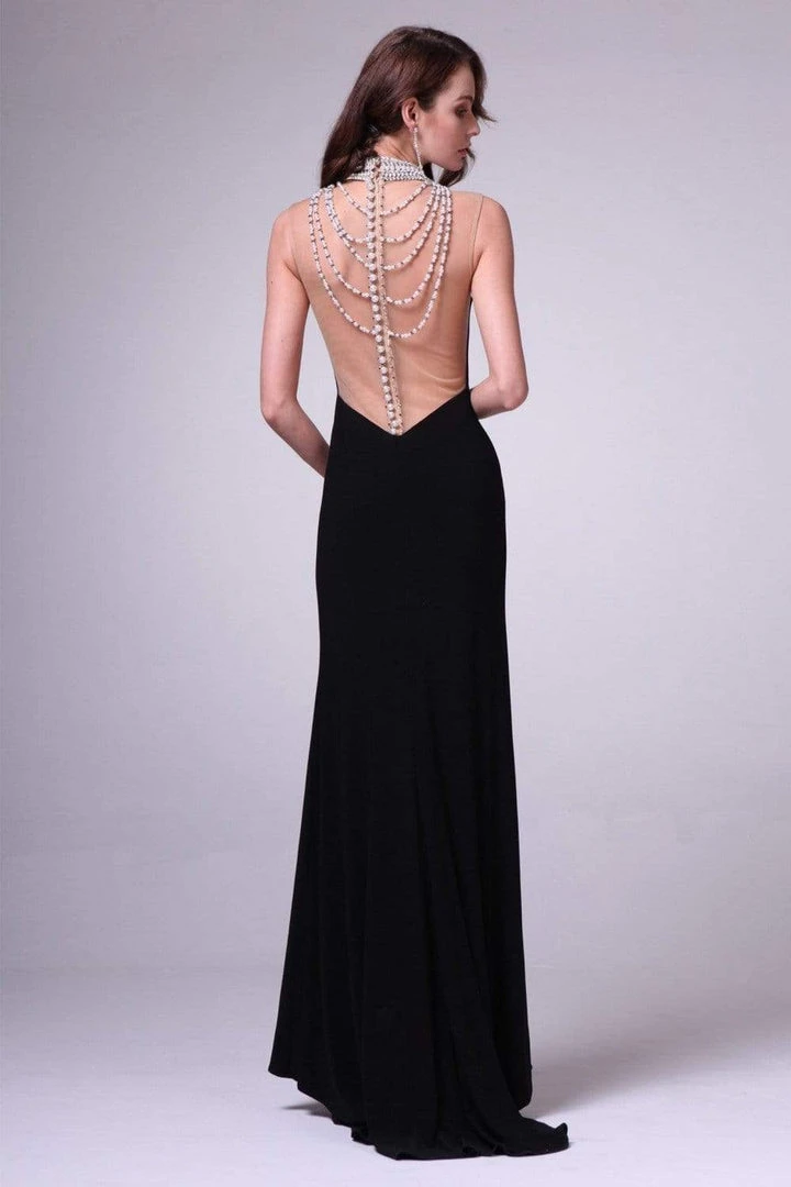 Formal Gowns Cinderella Divine - Faux Jewel High Neck Fitted Dress With Slit 4 Formal Gowns Cinderella Divine - Faux Jewel High Neck Fitted Dress With Slit