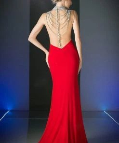 Formal Gowns Cinderella Divine - Faux Jewel High Neck Fitted Dress With Slit 9 Formal Gowns Cinderella Divine - Faux Jewel High Neck Fitted Dress With Slit