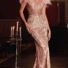 Formal Gowns Cinderella Divine - Feathered Trumpet Evening Gown J824
