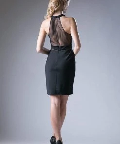 Cinderella Divine - Fitted Sheer Halter Cocktail Dress