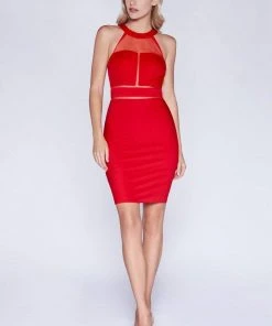 Cinderella Divine - Fitted Sheer Halter Cocktail Dress