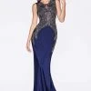 Cinderella Divine - Floral Applique Illusion Bateau Sheath Dress Formal Gowns