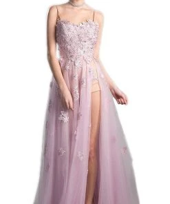 Cinderella Divine - Floral Embroidered Tulle A-line Prom Dress