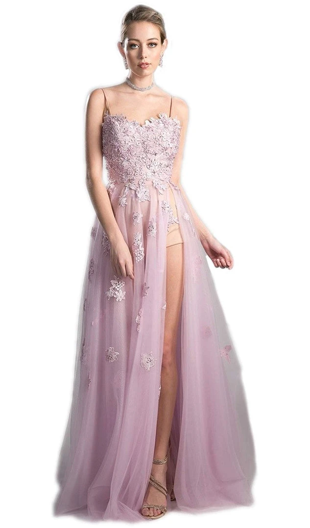 Cinderella Divine - Floral Embroidered Tulle A-line Prom Dress 3 Cinderella Divine - Floral Embroidered Tulle A-line Prom Dress