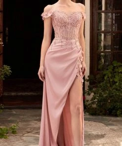 Cinderella Divine - Floral Ornate Corset Prom Dress CD0186 - 1 Pc Blush In Size M Available Formal Gowns