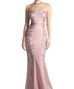 Cinderella Divine - G1037 Floral Embroidered Sweetheart Trumpet Dress