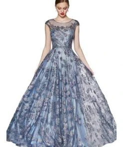 Cinderella Divine - Glitter Floral Illusion Scoop Ballgown CR830 - 1 Pc Rose Gold In Size S Available