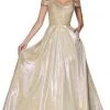 Formal Gowns Cinderella Divine - Glitter Off-Shoulder Ballgown CJ270 - 1 Pc Champagne-Gold In Size 6 Available 1 Formal Gowns Cinderella Divine - Glitter Off-Shoulder Ballgown CJ270 - 1 Pc Champagne-Gold In Size 6 Available