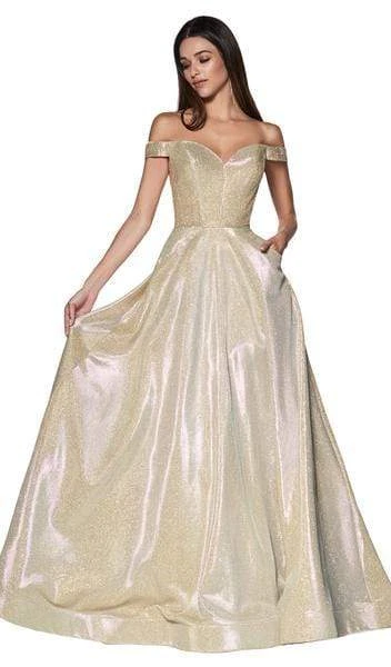 Formal Gowns Cinderella Divine - Glitter Off-Shoulder Ballgown CJ270 - 1 Pc Champagne-Gold In Size 6 Available 3 Formal Gowns Cinderella Divine - Glitter Off-Shoulder Ballgown CJ270 - 1 Pc Champagne-Gold In Size 6 Available