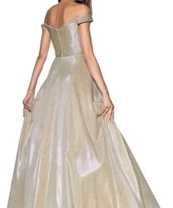 Formal Gowns Cinderella Divine - Glitter Off-Shoulder Ballgown CJ270 - 1 Pc Champagne-Gold In Size 6 Available 5 Formal Gowns Cinderella Divine - Glitter Off-Shoulder Ballgown CJ270 - 1 Pc Champagne-Gold In Size 6 Available