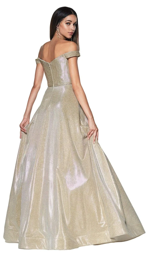 Formal Gowns Cinderella Divine - Glitter Off-Shoulder Ballgown CJ270 - 1 Pc Champagne-Gold In Size 6 Available 4 Formal Gowns Cinderella Divine - Glitter Off-Shoulder Ballgown CJ270 - 1 Pc Champagne-Gold In Size 6 Available