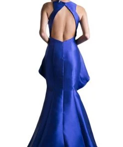 Cinderella Divine - High Neck Peplum Mermaid Evening Gown