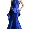 Cinderella Divine - High Neck Peplum Mermaid Evening Gown