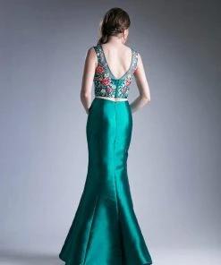 Cinderella Divine - HW03 Two Piece Floral Appliqued Mermaid Gown Formal Gowns