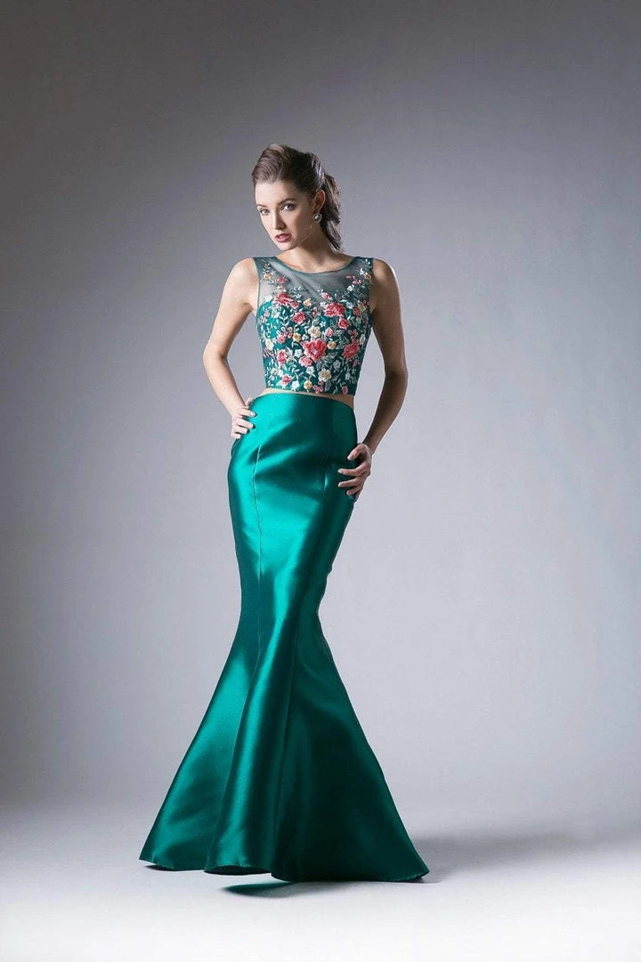 Cinderella Divine - HW03 Two Piece Floral Appliqued Mermaid Gown Formal Gowns 5 Cinderella Divine - HW03 Two Piece Floral Appliqued Mermaid Gown Formal Gowns