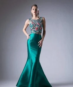 Cinderella Divine - HW03 Two Piece Floral Appliqued Mermaid Gown Formal Gowns