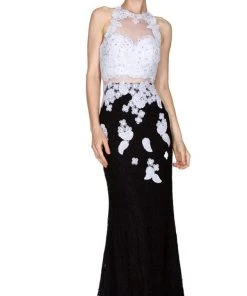 Cinderella Divine - Illusion Lace Appliqued Sheath Gown