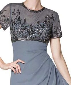 Cinderella Divine - J0295 Vine Embroidered Sheer Short Sleeve Drape Ruffle Dress - 1 Pc Gray In Size 8 Available Formal Gowns 7 Cinderella Divine - J0295 Vine Embroidered Sheer Short Sleeve Drape Ruffle Dress - 1 Pc Gray In Size 8 Available Formal Gowns