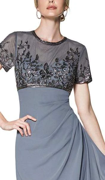 Cinderella Divine - J0295 Vine Embroidered Sheer Short Sleeve Drape Ruffle Dress - 1 Pc Gray In Size 8 Available Formal Gowns 4 Cinderella Divine - J0295 Vine Embroidered Sheer Short Sleeve Drape Ruffle Dress - 1 Pc Gray In Size 8 Available Formal Gowns