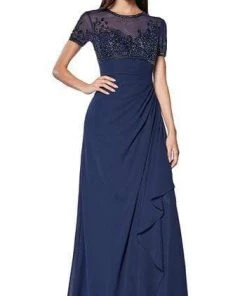 Cinderella Divine - J0295 Vine Embroidered Sheer Short Sleeve Drape Ruffle Dress - 1 Pc Gray In Size 8 Available Formal Gowns 8 Cinderella Divine - J0295 Vine Embroidered Sheer Short Sleeve Drape Ruffle Dress - 1 Pc Gray In Size 8 Available Formal Gowns