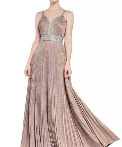 Cinderella Divine - J8589 Jewel-Trimmed Pleated Dress Formal Gowns