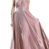 Cinderella Divine - J9459 Pleated Metallic Glitter A-Line Gown