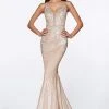 Formal Gowns Cinderella Divine - Jeweled Floral Plunging Metallic Mermaid Gown CJ504 - 1 Pc Champagne In Sizes 6 Available