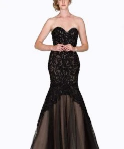 Cinderella Divine - KC1701 Strapless Sweetheart Beaded Lace Mermaid Gown - 1 Pc Royal In Size 8 Available