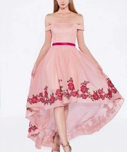 Cinderella Divine - KC1770 Off-Shoulder A-Line High Low Dress