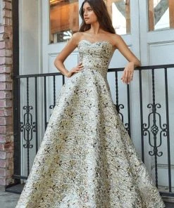 Cinderella Divine - KC19064 Strapless Brocade Sweetheart Ballgown Formal Gowns 14 Cinderella Divine - KC19064 Strapless Brocade Sweetheart Ballgown Formal Gowns