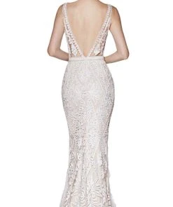 Cinderella Divine - KC19067 Sleeveless Deep V Neck Embellished Gown