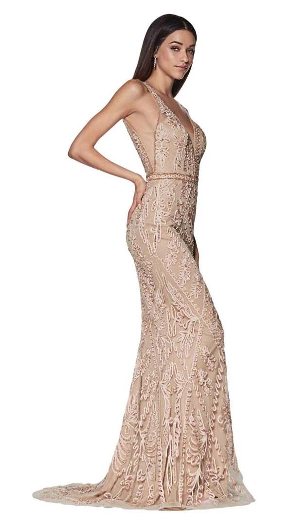 Cinderella Divine - KC19067 Sleeveless Deep V Neck Embellished Gown 6 Cinderella Divine - KC19067 Sleeveless Deep V Neck Embellished Gown