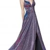 Cinderella Divine - KC878 Deep V-neck A-line Dress With Slit Formal Gowns 1 Cinderella Divine - KC878 Deep V-neck A-line Dress With Slit Formal Gowns