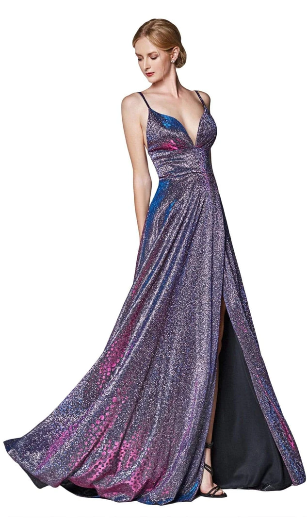Cinderella Divine - KC878 Deep V-neck A-line Dress With Slit Formal Gowns 3 Cinderella Divine - KC878 Deep V-neck A-line Dress With Slit Formal Gowns