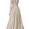 Cinderella Divine - KC879 Ornate Metallic Banded Glitter A-Line Gown
