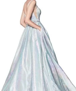 Cinderella Divine - KC880 Floral Square Pleated Ballgown Formal Gowns